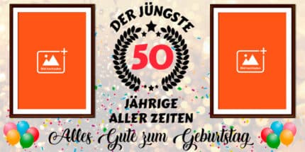 Edler 50. Geburtstag Banner mit Lorbeerkranz und Konfetti. "Der jüngste 50-Jährige aller Zeiten" - Hochwertiges Design für besondere Feiern.