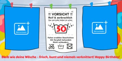 Unser origineller 60er Geburtstagsbanner im Wäsche-Etikett Design