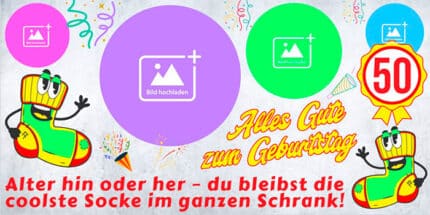 Lustiges Geburtstagsbanner Motiv Coolste Socke mit witzigen Cartoon-Socken und Konfetti zum 50. Geburtstag.